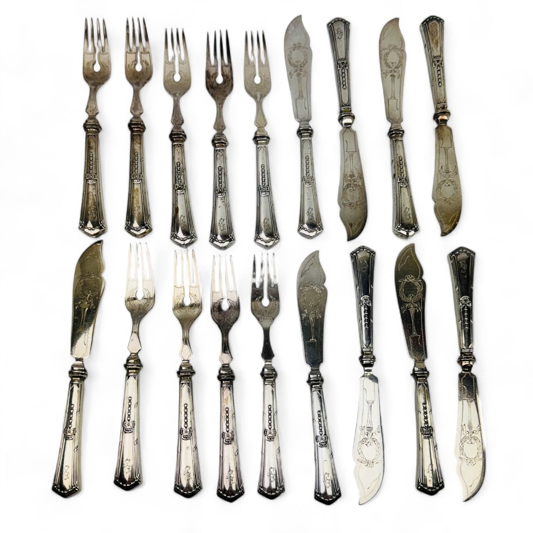 800 Silver Fork Knife Ornate18pc Flatware Fish Set (1 of 5)