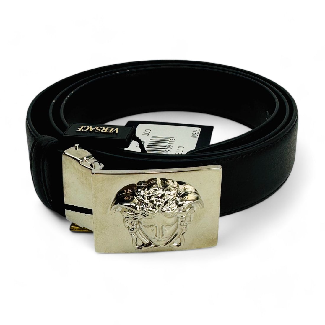 Versace Mens Black Leather Belt Medusa Buckle (1 of 3)