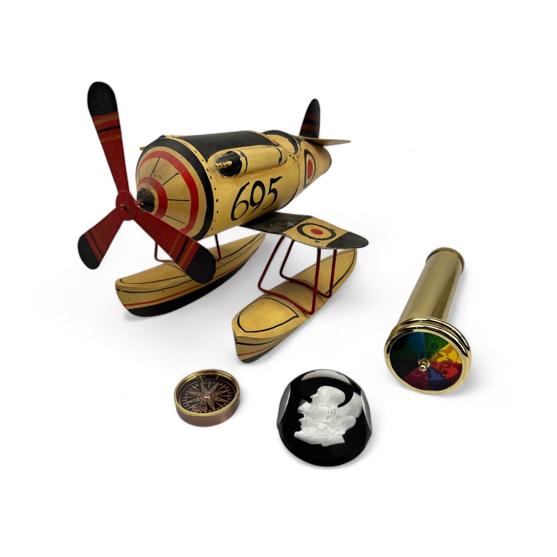 Tin Sea Plane Compass Kaleidoscope Paperweight LOT (1 of 5)