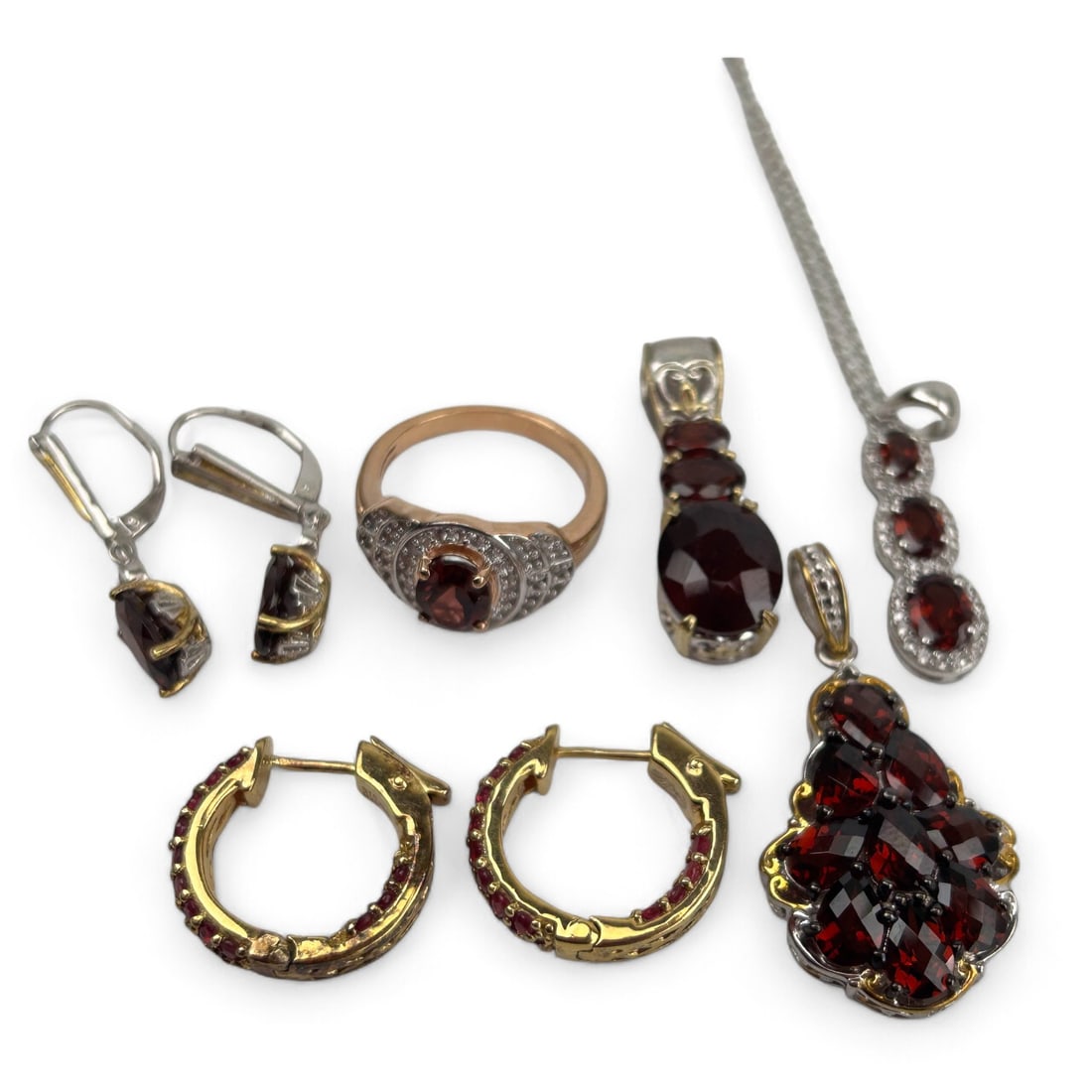 Sterling Garnet Gemstone Ring Pendant Earring LOT (1 of 5)