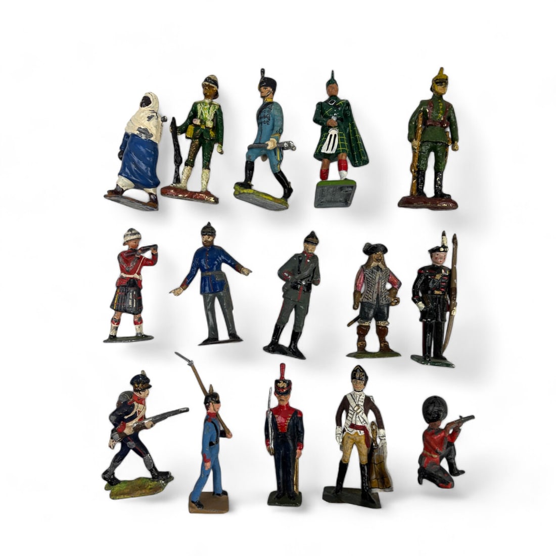 Field Marshal Military Officer Mini Toy Soldiers: Estate lot of fifty (50) miniature lead toy soldier figurines meticulously crafted to represent various historical military figures. Included are Ottoman Soldiers, Scottish Soldiers, German Soldiers f