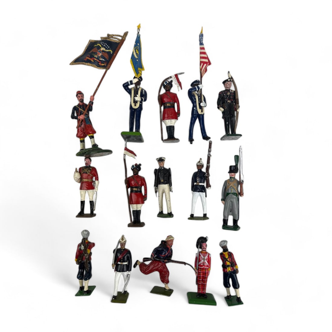 US Marine Corp French Line Mini Toy Soldiers LOT: Collection of over fifty five (55) plus mini lead toy soldier figurines representing various historic military units from around the world. Includes figures such as U.S. Marine Corps Soldier, French L