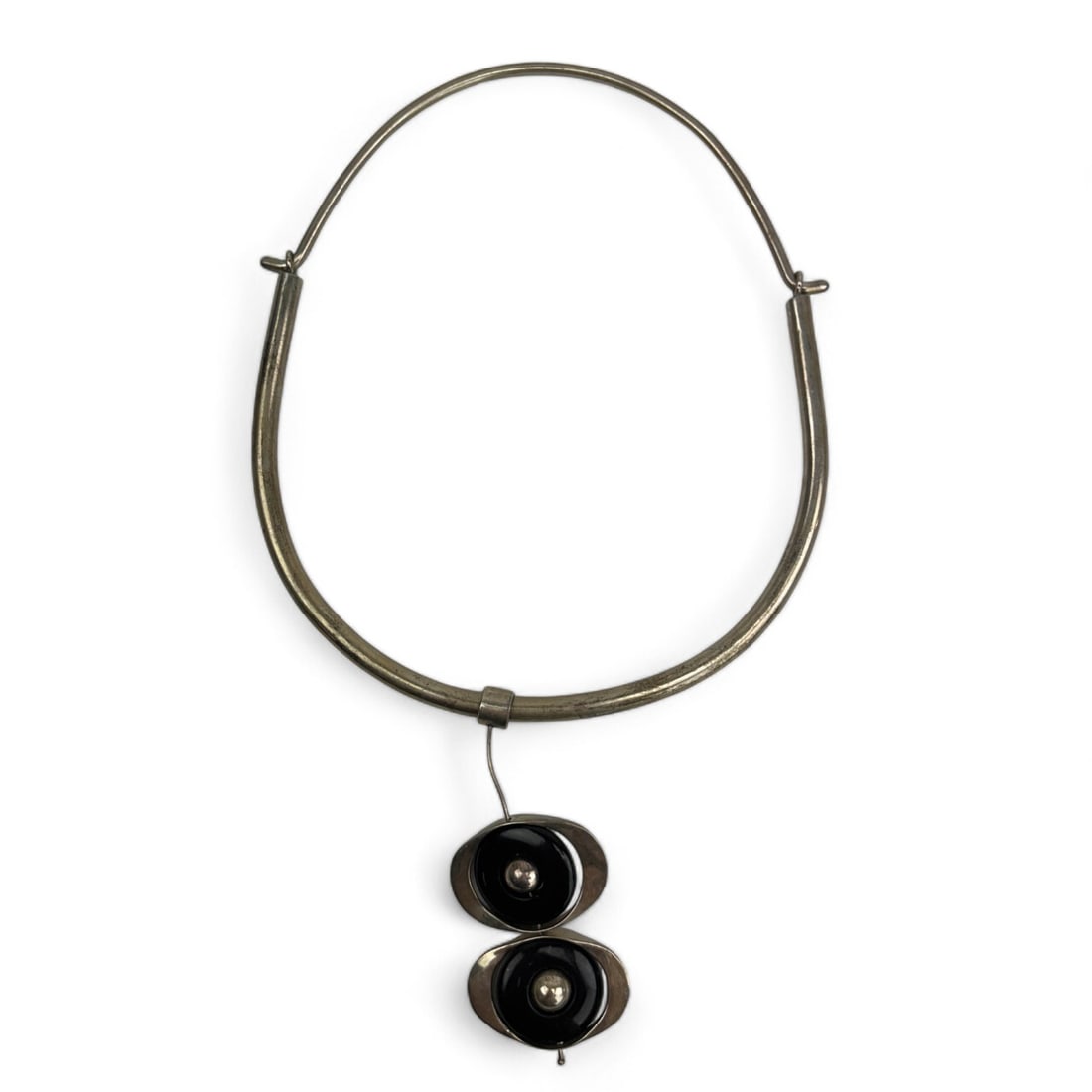 Modernist Sterling Silver Onyx Pendant Necklace (1 of 4)