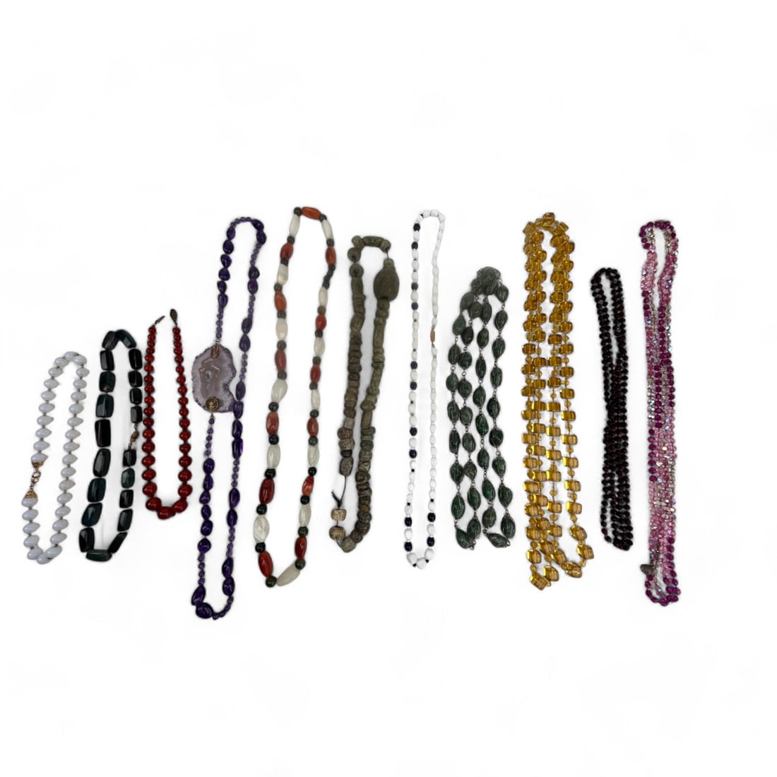 Carnelian Jade Amethyst Beaded Necklace Lot 11pc (1 of 9)