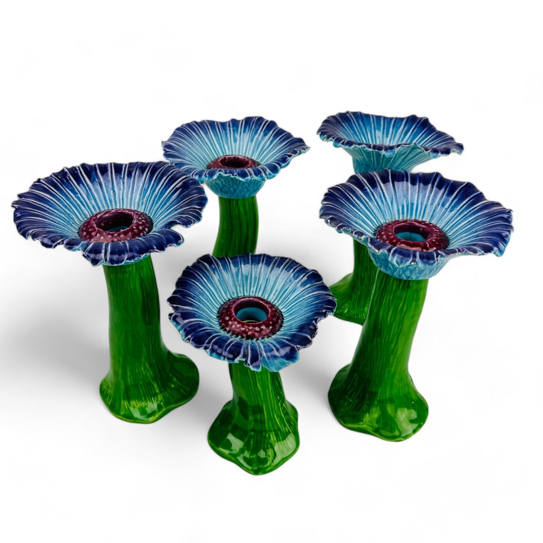 Mid-Century Italian Pottery Floral Candleholder 5p (1 of 9)