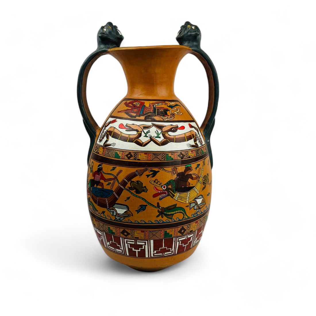 Large Peruvian Polychrome Terracotta Vase SIGNED (1 of 5)