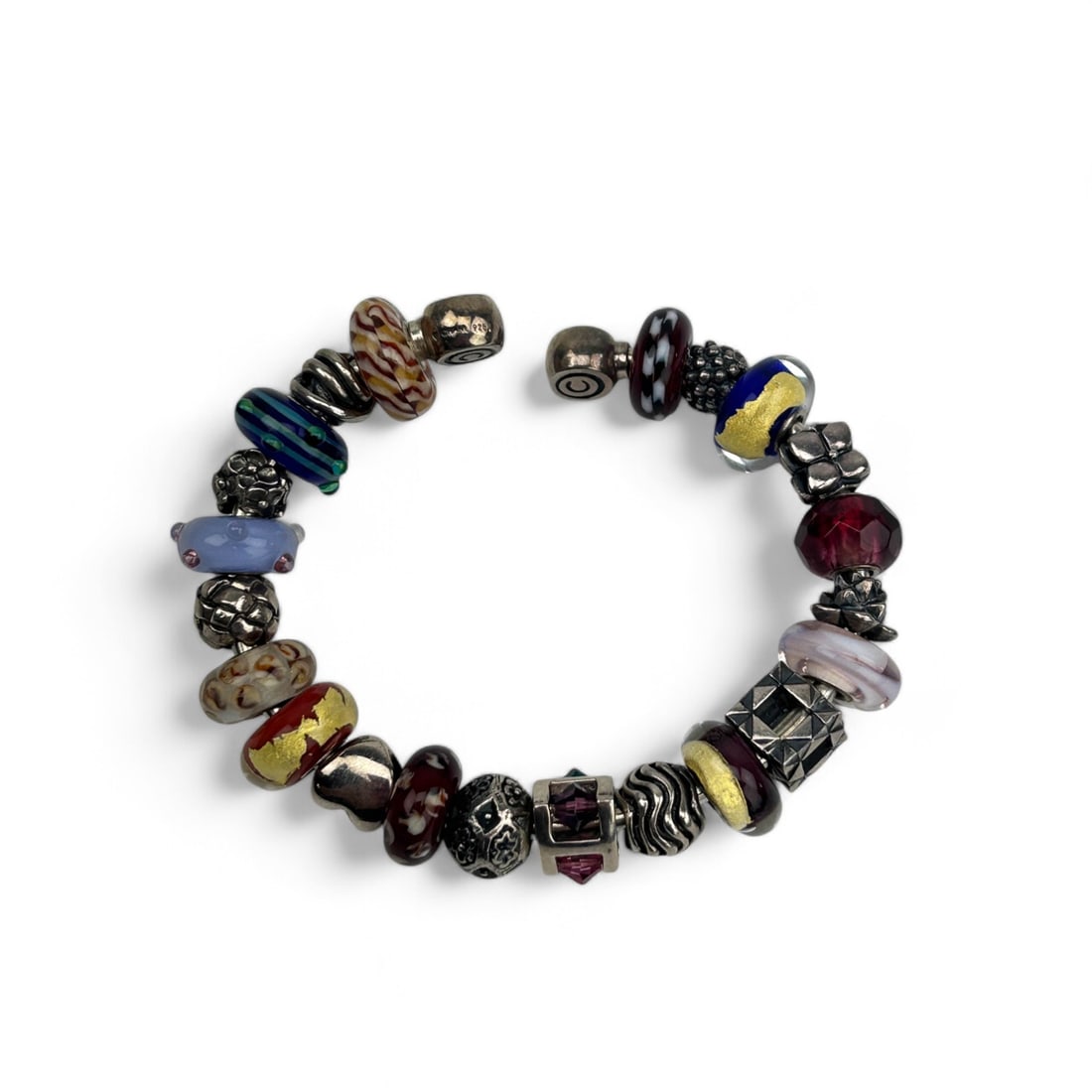 Pandora Style Charm Bracelet w/ Murano Glass Beads (1 of 3)