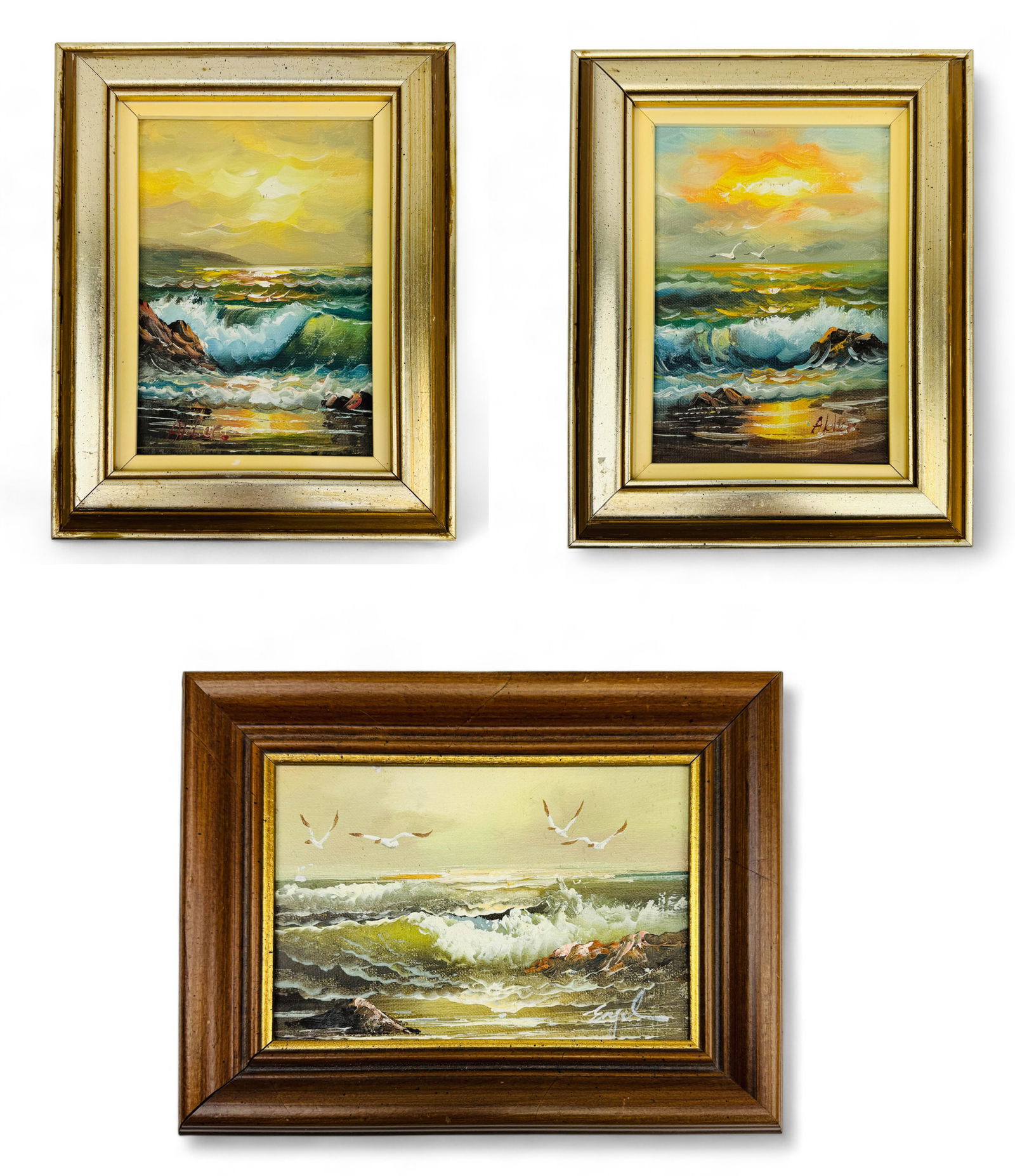 Coastal Seascape Oil on Board Paintings SIGNED 3pc (1 of 7)