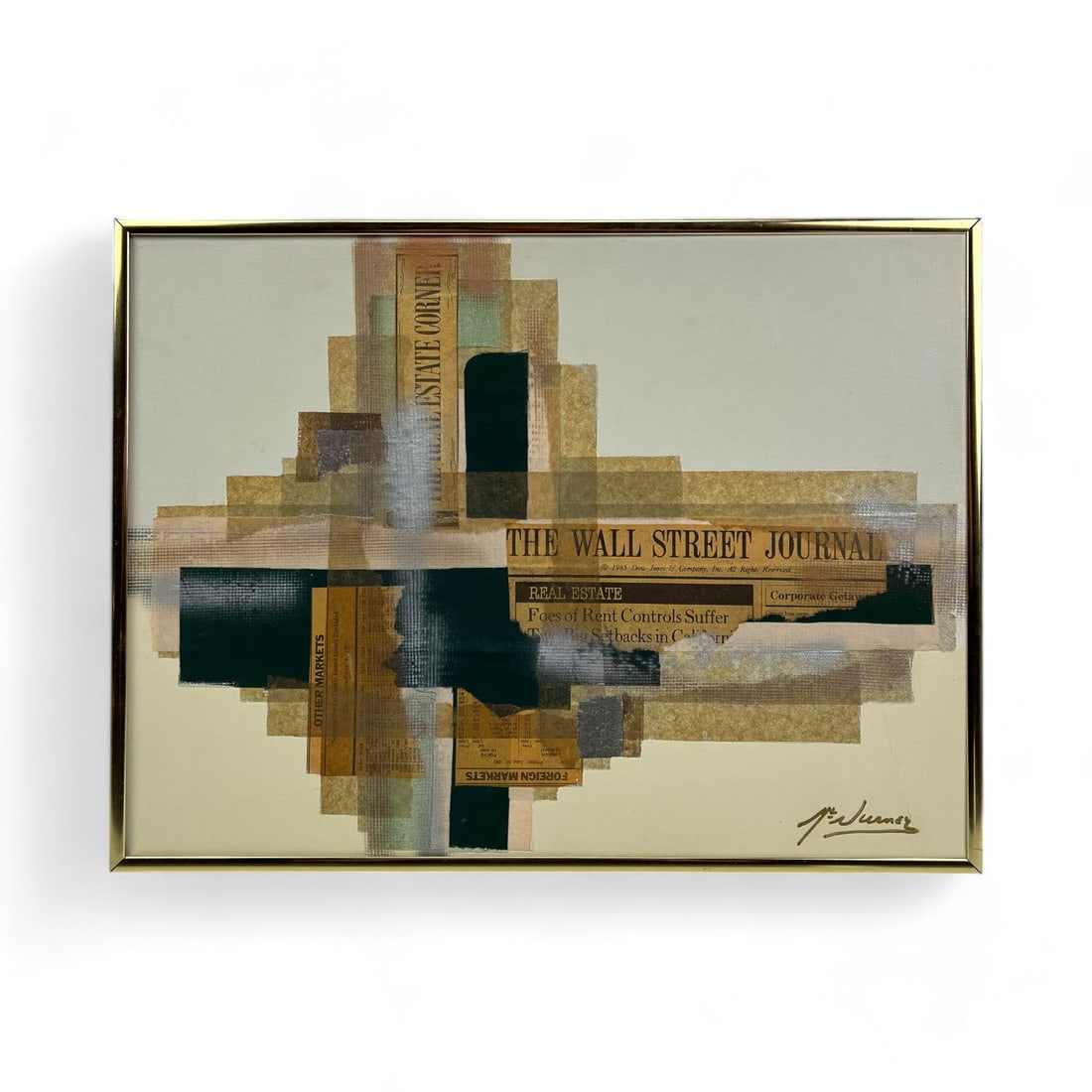 Mixed Media Wall Street Journal Collage Art SIGNED (1 of 4)