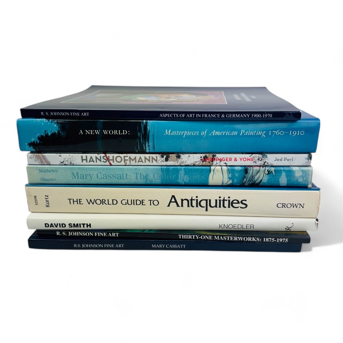 Lot of 8 Art & Antiquities Books Collection: this collection features 8 books on art and antiquities, including such titles as Aspects of Art in France & Germany, Hans Hofmann, Masterpieces of American Painting, Mary Cassatt, the world guide to