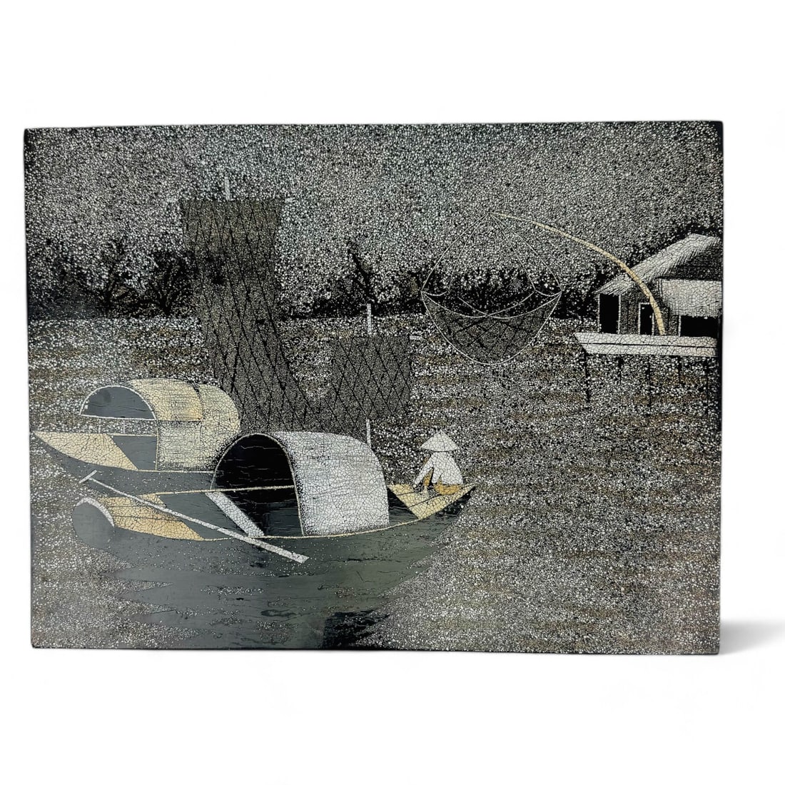 Vietnamese Eggshell Art on Lacquered Wooden Panel (1 of 2)