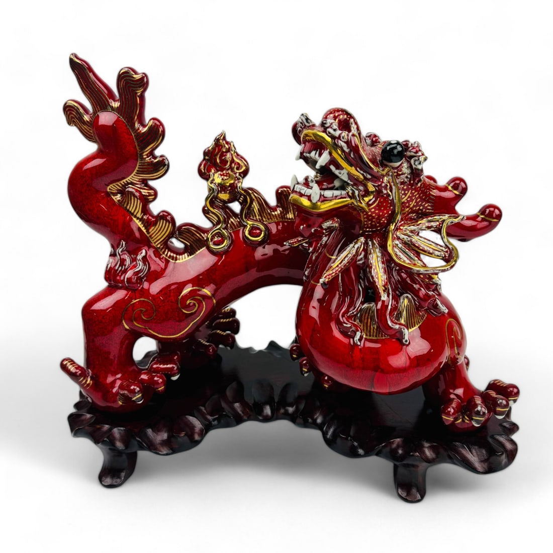 Chinese Red Ceramic 5 Toe Dragon Foo Dog Sculpture (1 of 4)