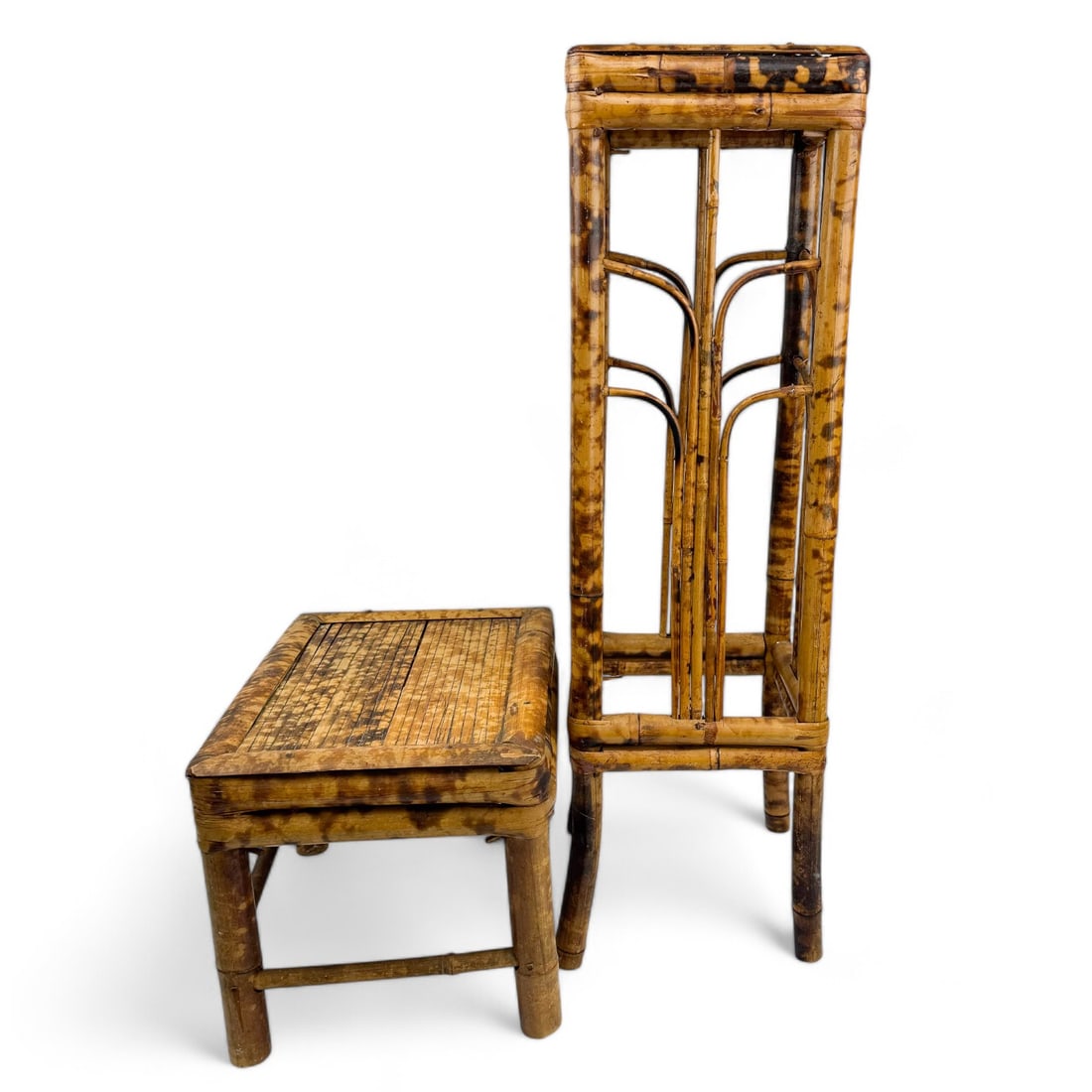 Chinese Woven Bamboo Footstool & Planter Stand (1 of 4)