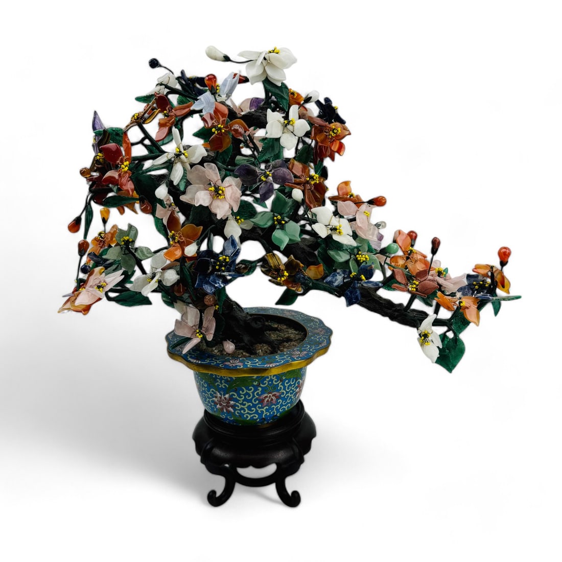 Chinese Gemstone Bonsai Plant Cloisonne Vase Pot (1 of 4)