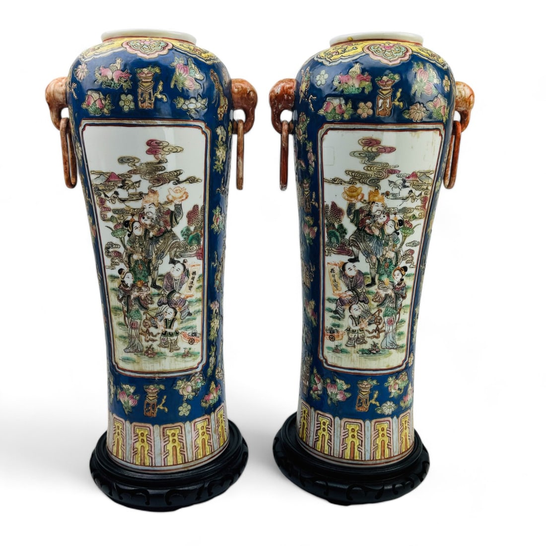 Chinese Pair Figural Floral Enamel Porcelain Vases (1 of 5)