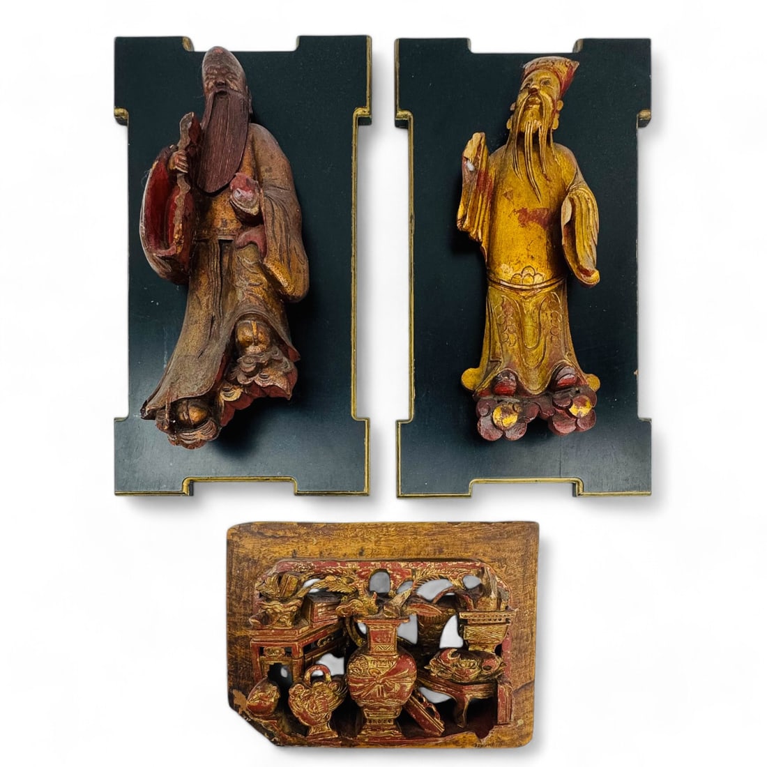 Chinese Figural Bird Vase Carved 3D Wood Panels (1 of 5)