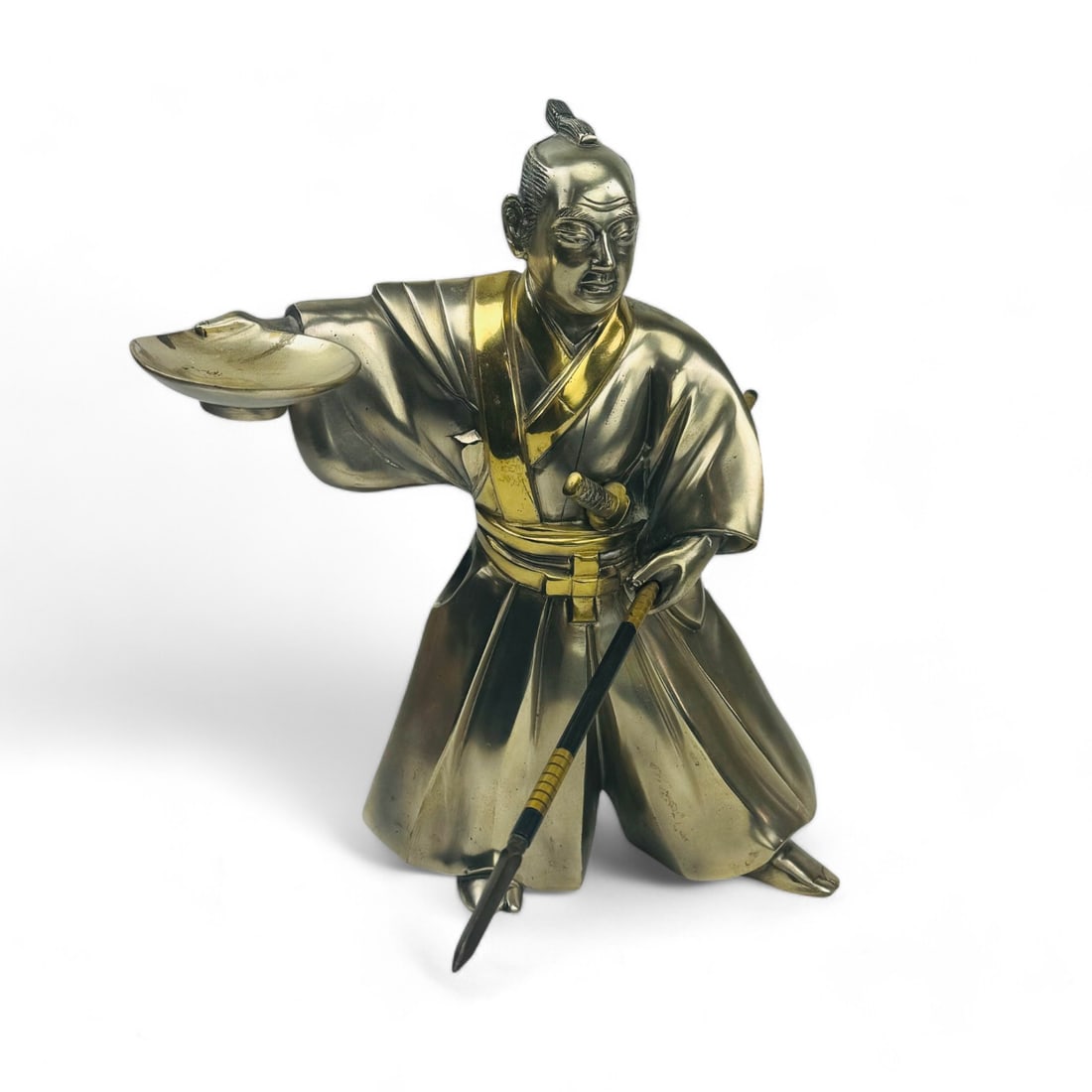 Japanese Silvered Bronze Samurai Warrior Okimono (1 of 6)