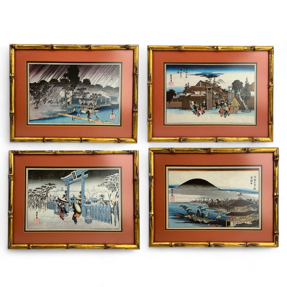 Set 4 Japanese Figural & Landscape Woodblock Print (1 of 10)