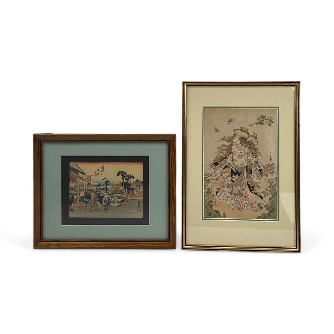 Japanese Courtesan & Village Scene Woodblock Print (1 of 5)