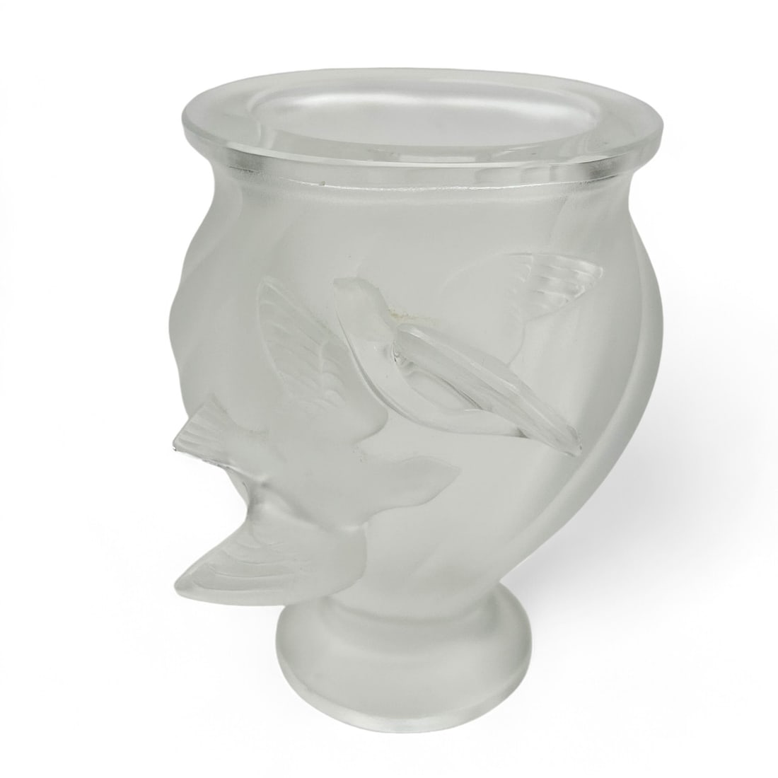Lalique France Frosted Crystal Rosine Bird Vase (1 of 6)