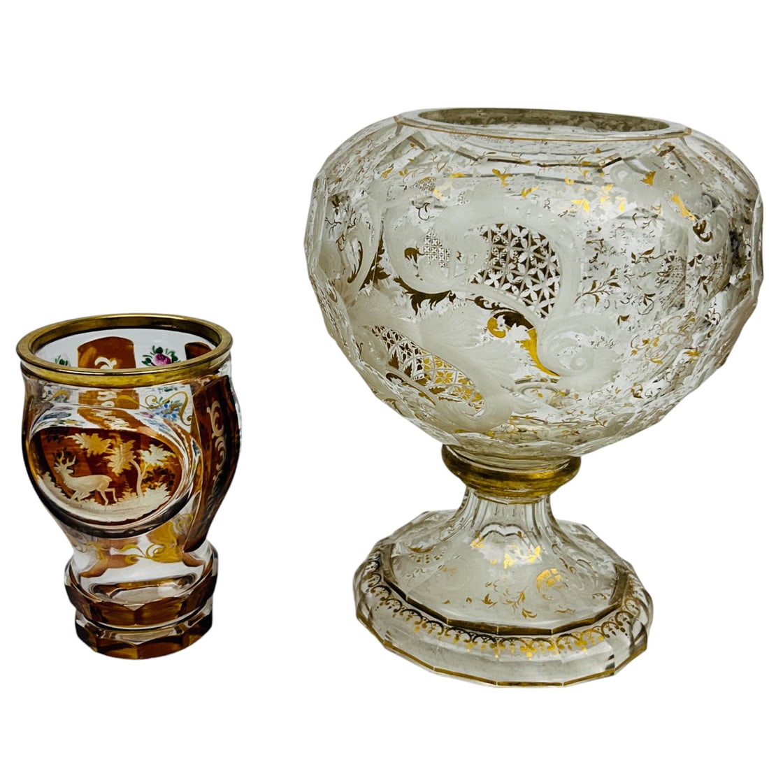 Moser Bohemian Czech Crystal Footed Bowl Vase 2pc (1 of 9)