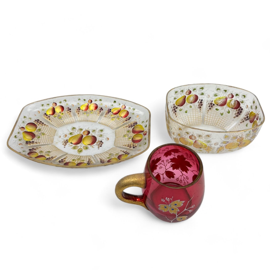 Victorian Cranberry Enamel & Bohemian Glass LOT (1 of 5)