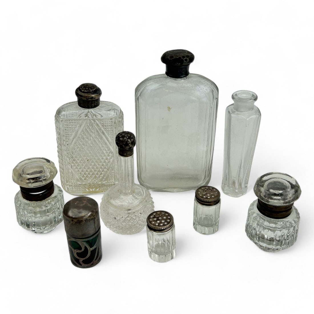Sterling Silver Mounted Cut Glass Scent Bottle LOT (1 of 7)