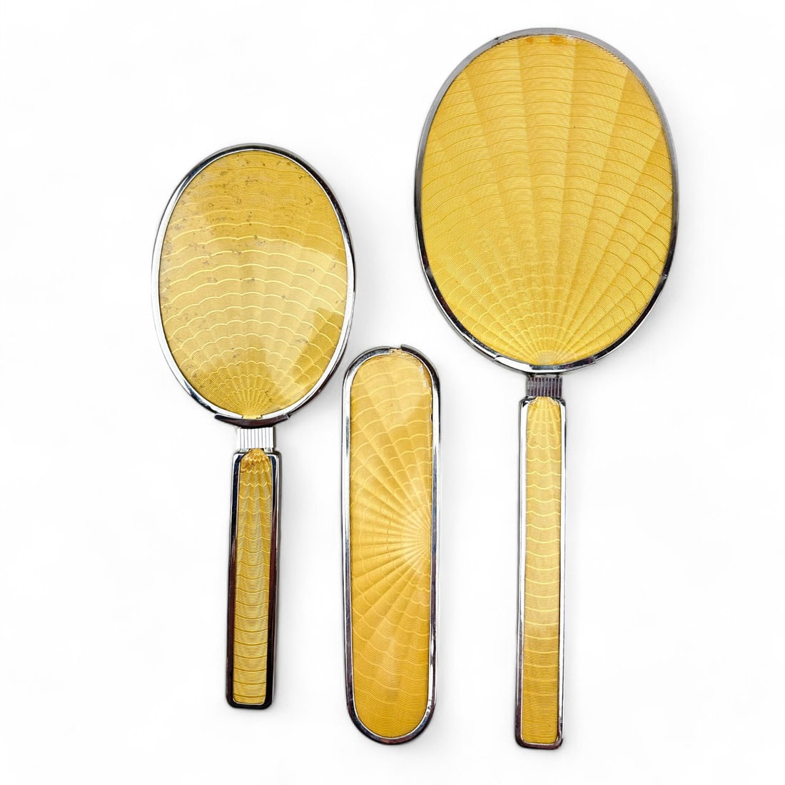 3pc Art Deco Enamel Guilloche Vanity Brush Mirror (1 of 9)