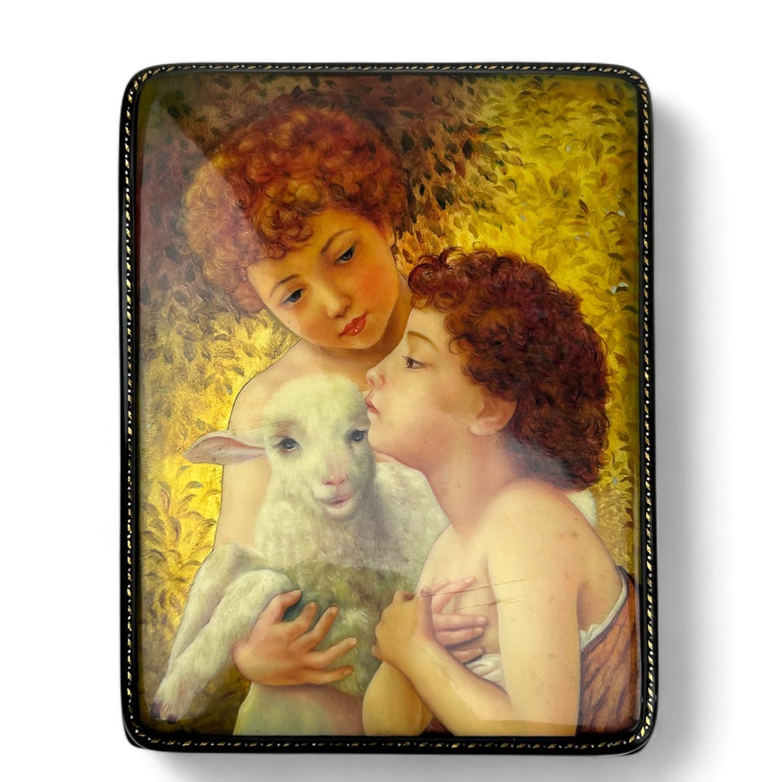 Russian Lacquer Painted Figural Lamb Trinket Box (1 of 3)