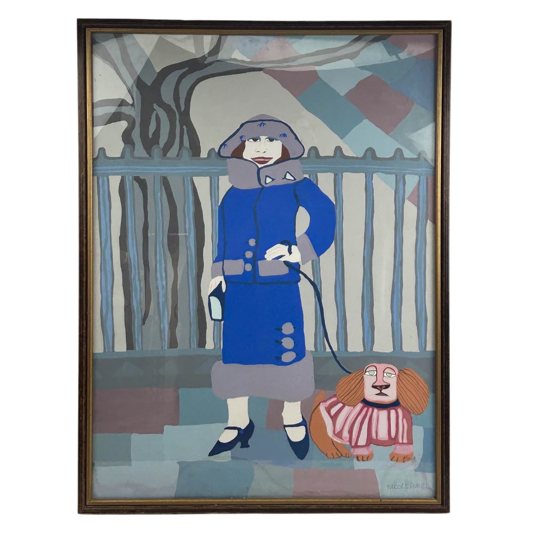 Nicole Rubel b1953 Woman w/ Dog Gouache Painting (1 of 5)