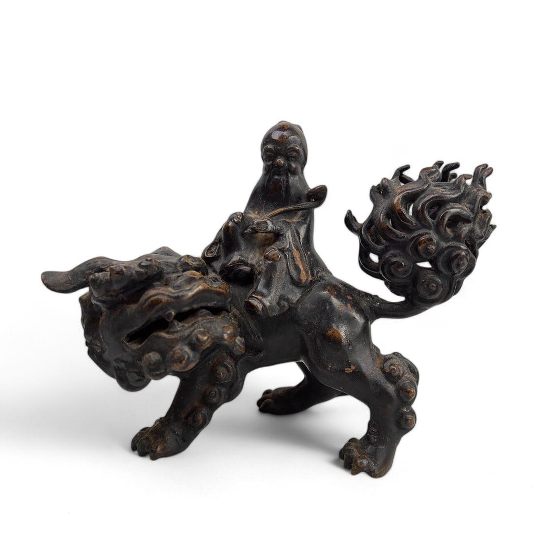Chinese Cast Iron Scholar Man on Foo Dog Sculpture (1 of 4)