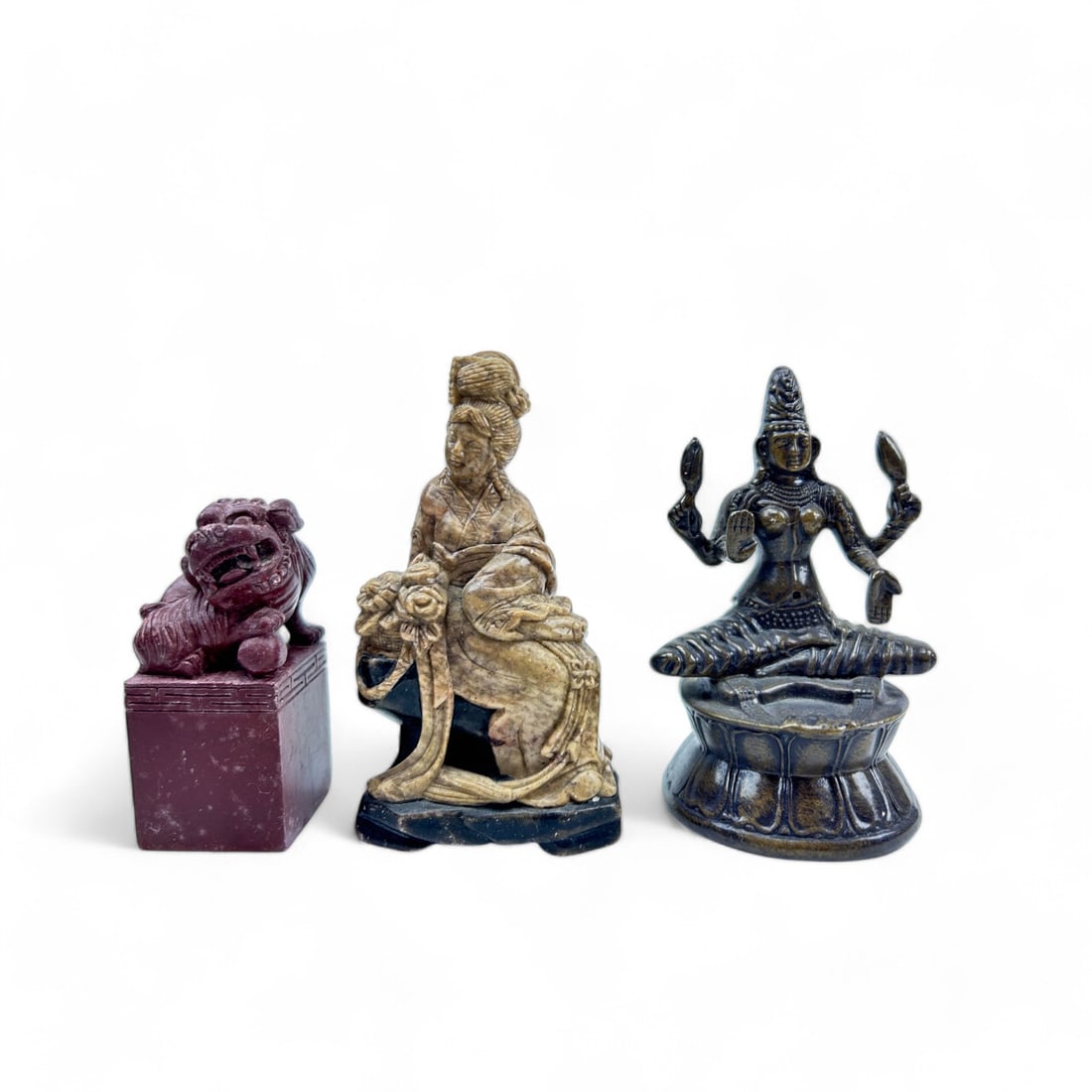Chinese Kwan Yin Sculptures & Foo Dog Wax Seal 3pc (1 of 4)