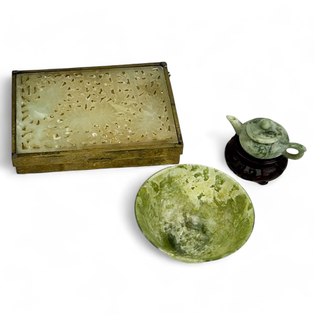 Chinese Carved Jade Box Brush Pot Mini Teapot LOT (1 of 6)