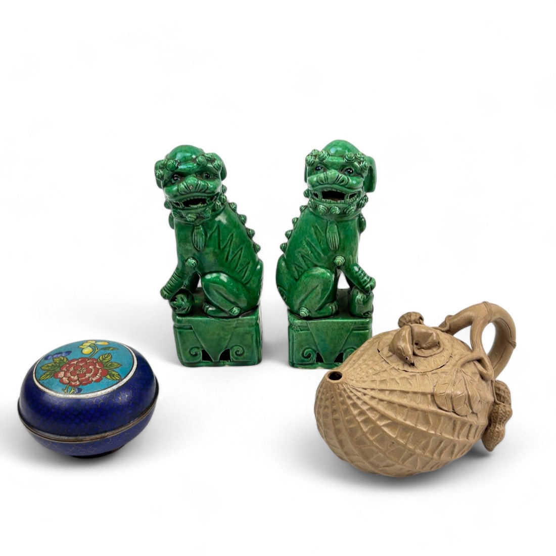 Chinese Ceramic Teapot, Foo Dogs Cloisonne Box 3pc (1 of 5)