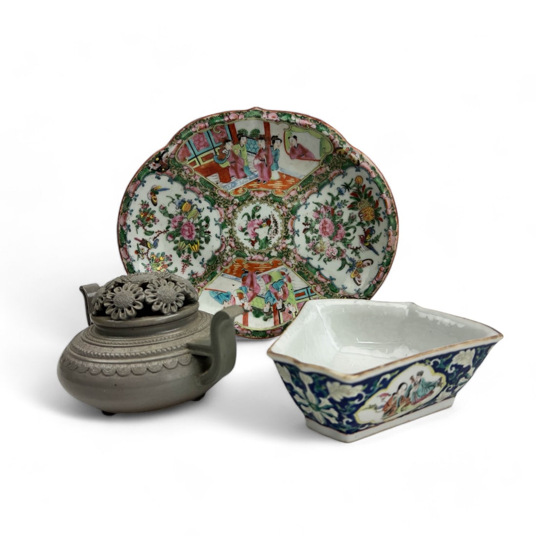 Chinese Famille Rose Oval Tray Dish Incense Burner (1 of 5)