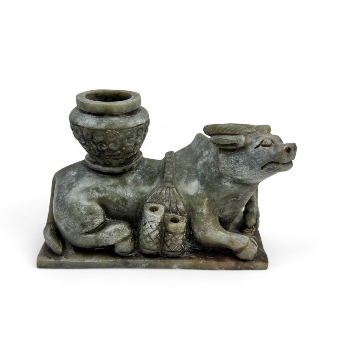 Chinese Jade Stone Water Buffalo Inkwell Brush Pot (1 of 5)