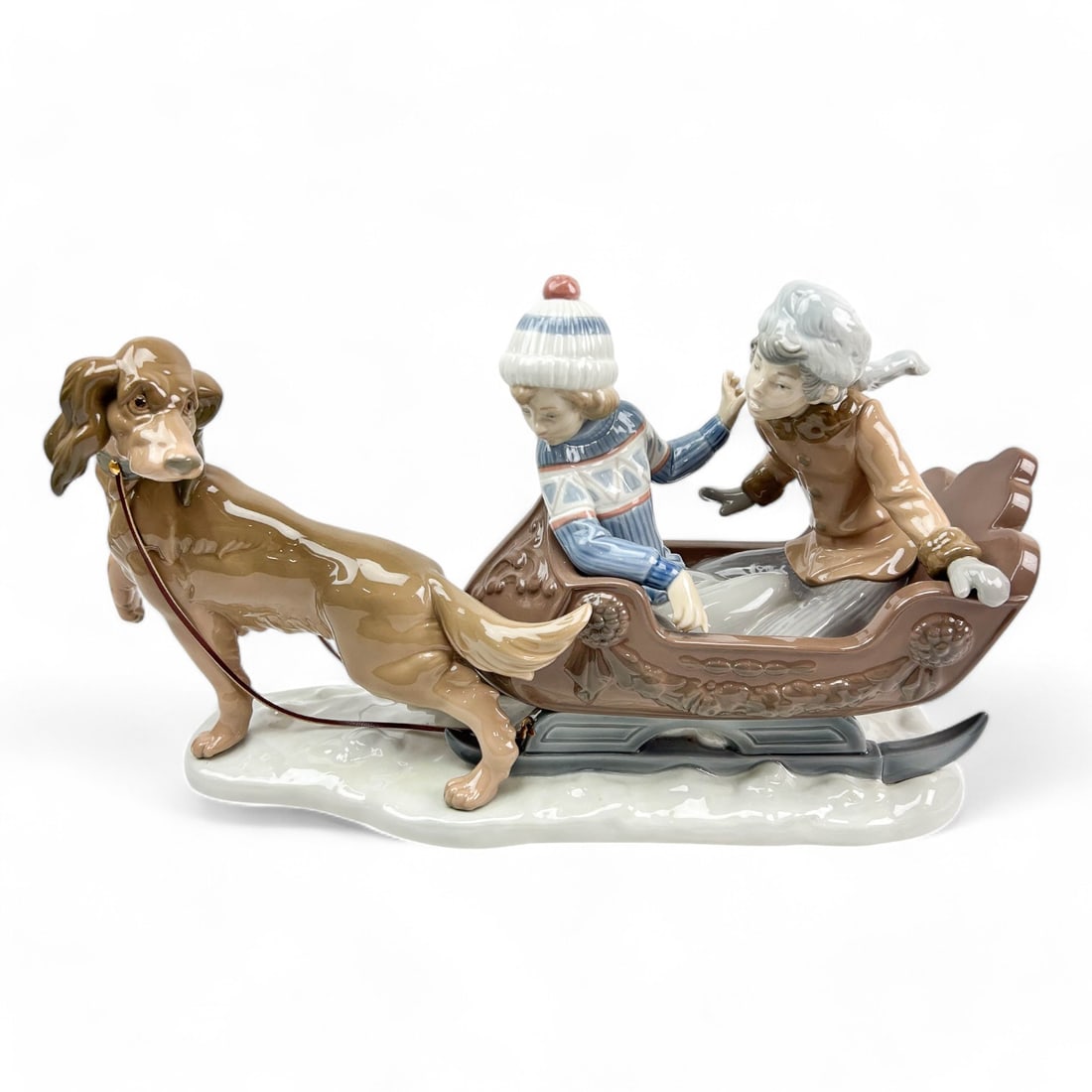 Lladro Sleigh Ride # 5037 Boy Girl & Dog Figurine (1 of 7)