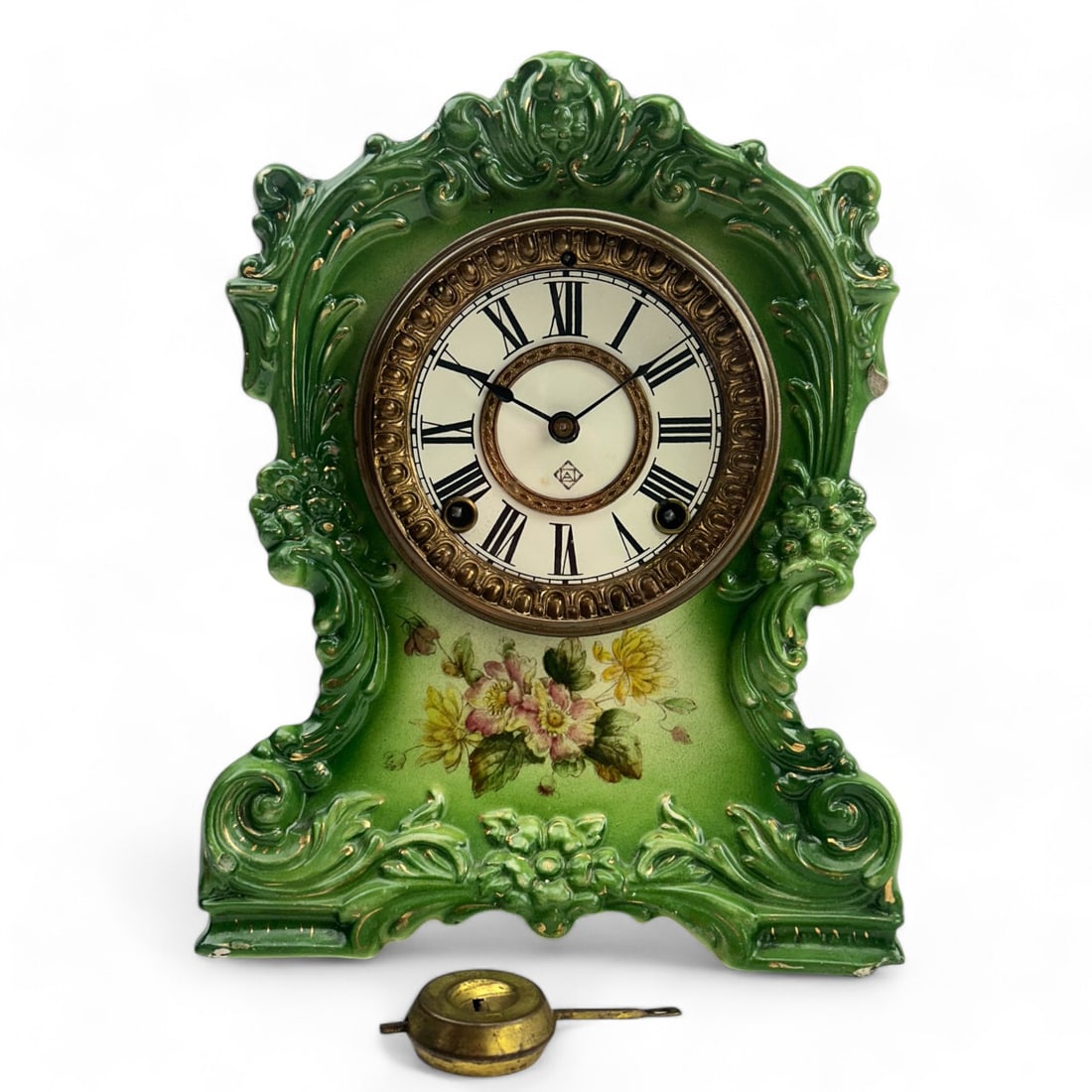 Ansonia Torn Porcelain Floral Shelf Mantle Clock (1 of 11)