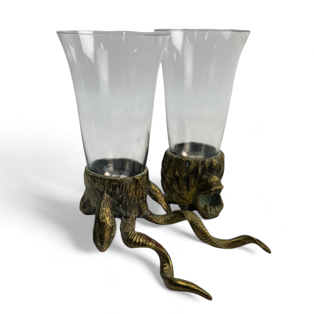 Antelope Bear Bar Barware Brass Glass Stirrup Cups (1 of 7)
