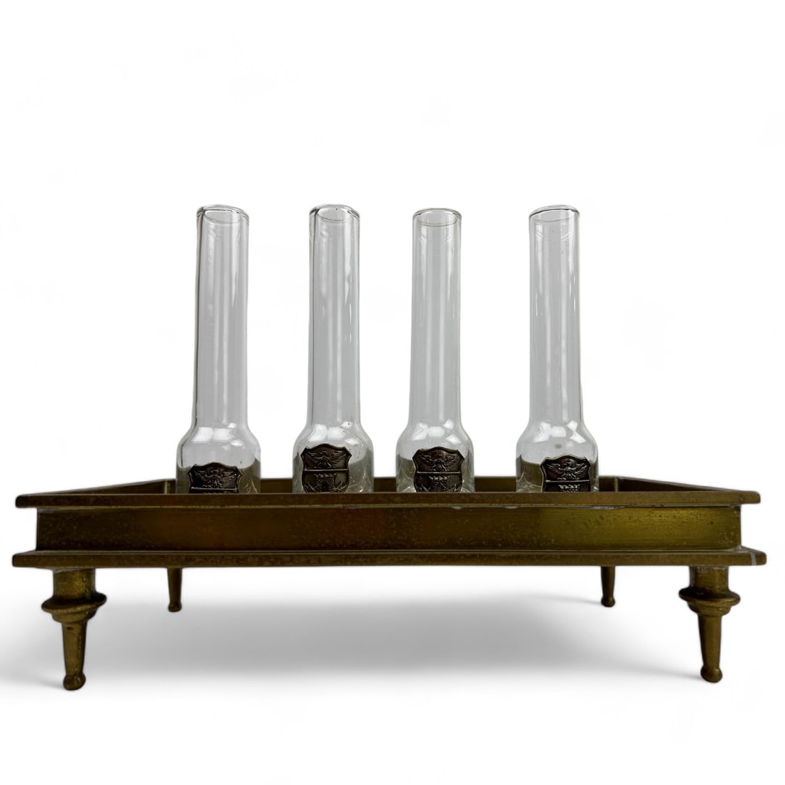 4 Vodka Chiller Shooter Glasses Footed Brass Tray (1 of 6)