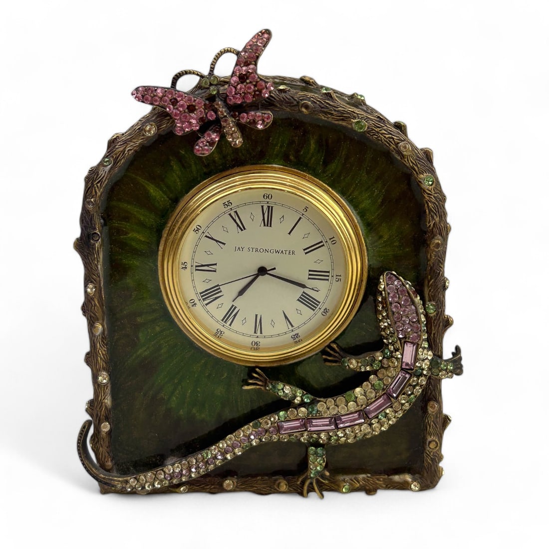 Jay Strongwater Enamel Crystal Clock w Lizard Moth (1 of 5)
