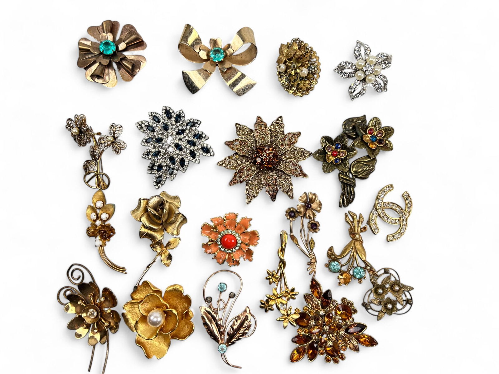 Rhinestone Gold Silver Tone Brooch Pin ESTATE LOT (1 of 9)