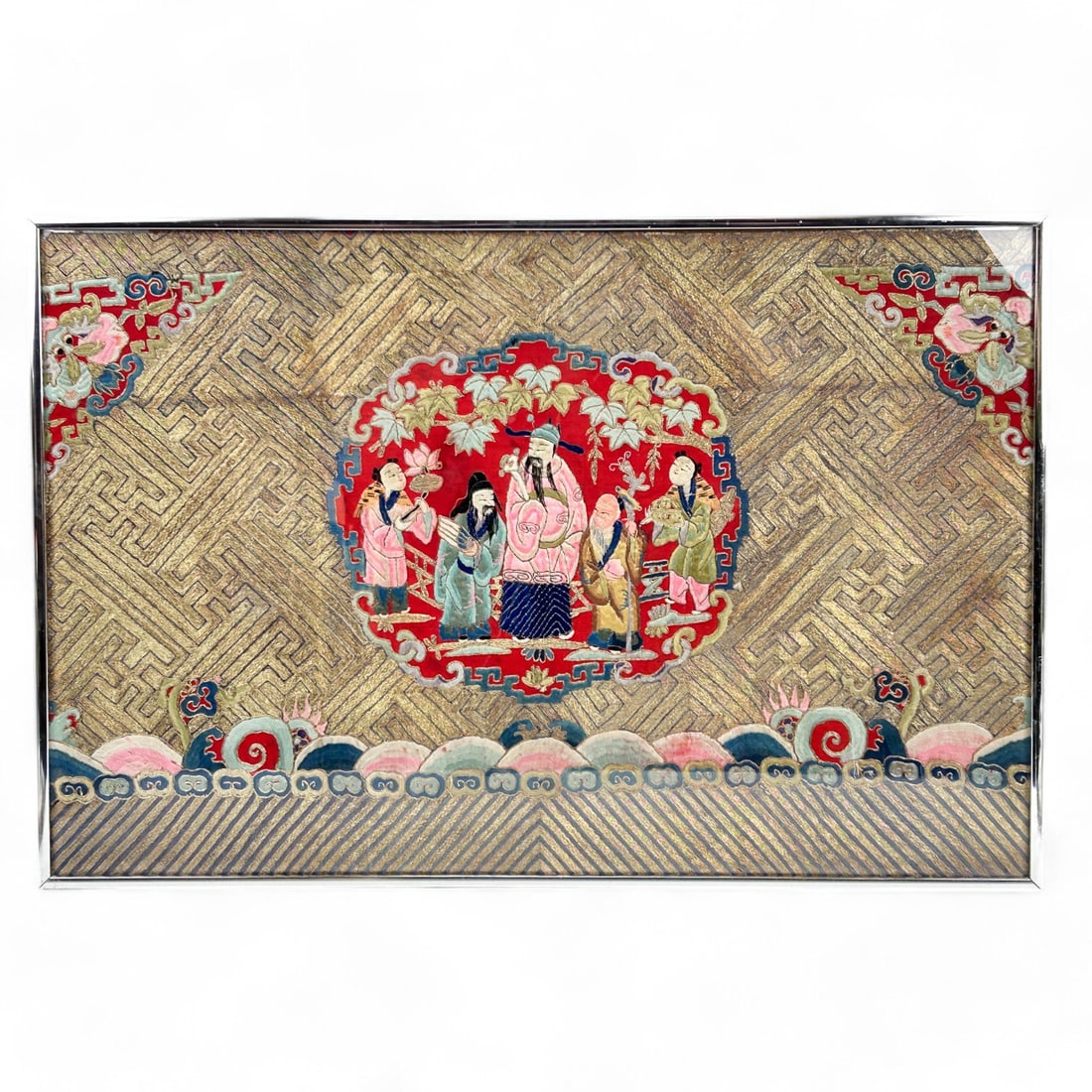 Chinese Silk Hand Embroidered Gold Thread Textile (1 of 4)