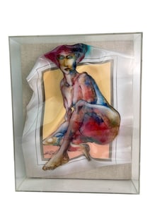 Mid Century Lucite Painted Lady Shadow Box SIGNED