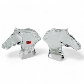 Baccarat France Crystal Horse Head Bust Sculptures