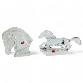 Baccarat Trotting Horse Bust Head Glass Sculptures