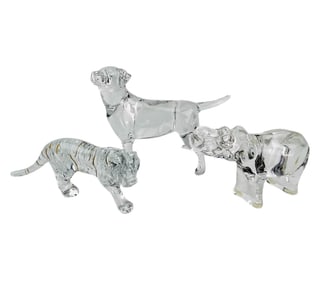 Baccarat France Elephant Tiger Dog Glass Figurines