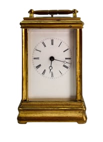 Antique French Brass Beveled Glass Carriage Clock