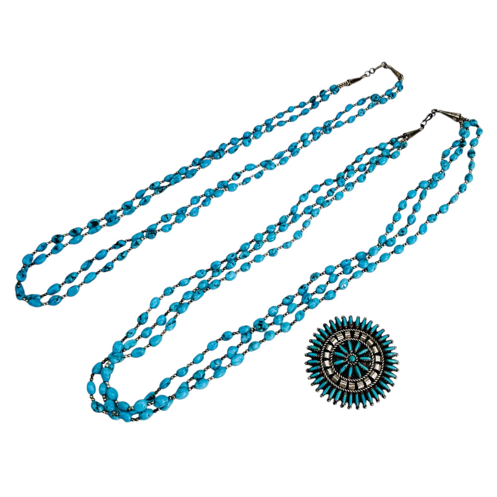 Turquoise Sterling Beaded Necklaces & Brooch Pin (1 of 5)