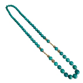 Turquoise and 14k Gold Graduated Beaded Necklace.